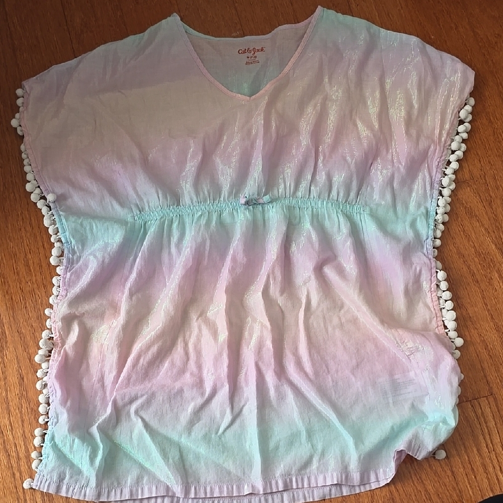 Cat & Jack Pastel Poncho with Pom Pom Trim